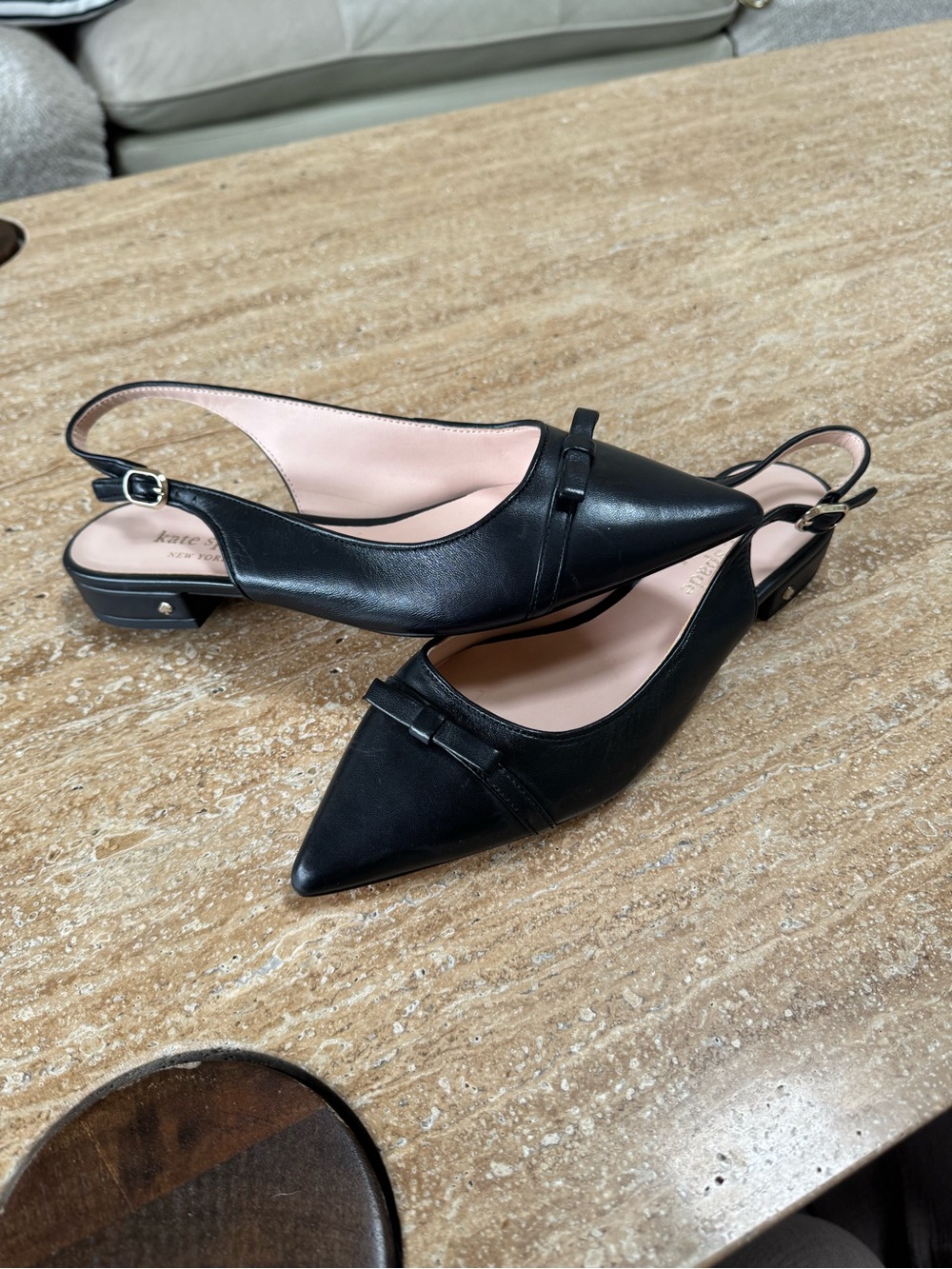 kate spade Black Leather Pointed Slingback flats